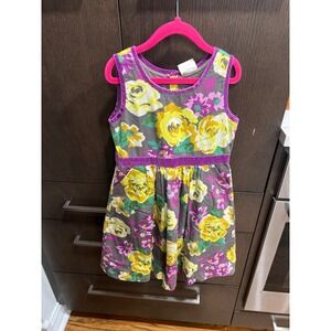 Mini Boden floral‎ purple velour dress girls 7-8